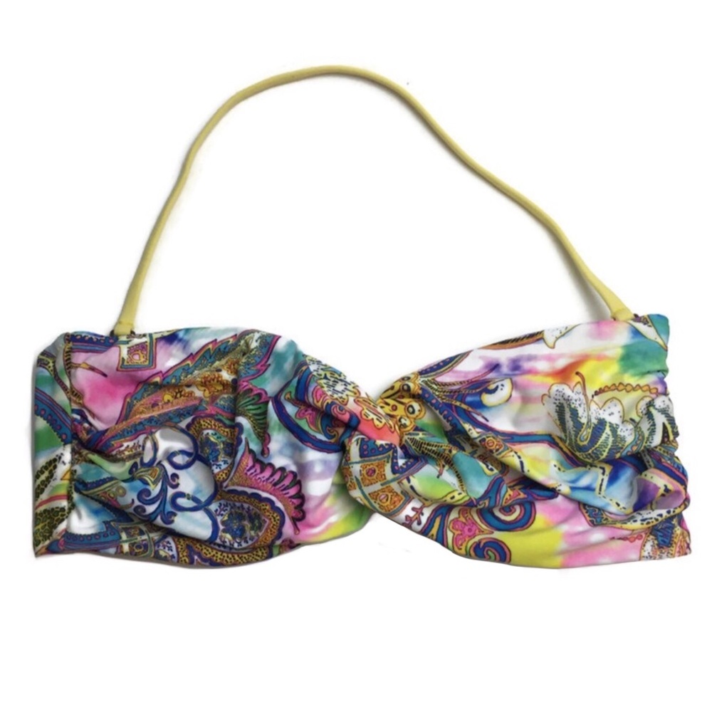 Becca Twist Front Colorful Print Bandeau Halter Neck Bikini Top Size Medium